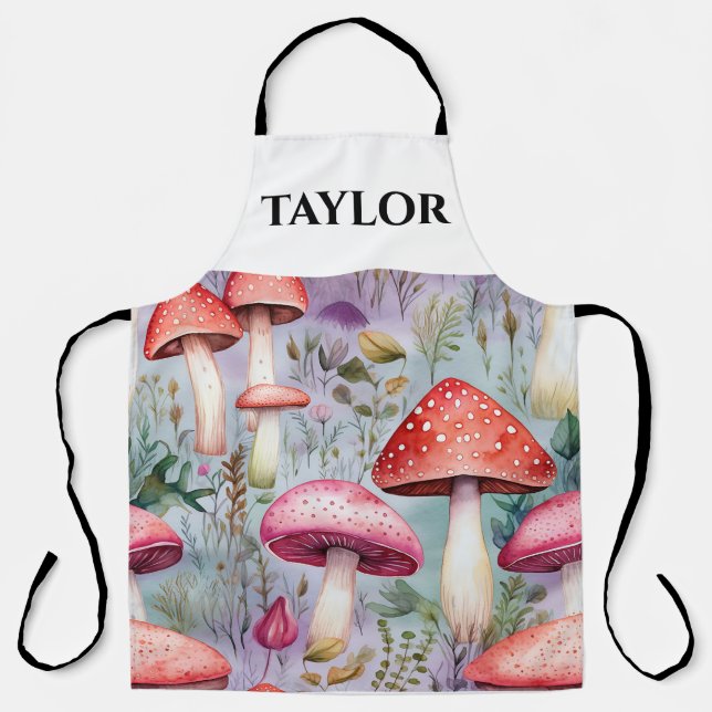 Delantal bosque rústico acuarela de setas (Anverso)