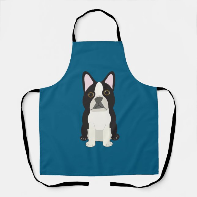 Delantal Boston Terrier azul (Anverso)