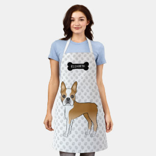 Delantal Boston Terrier Cartoon Perro y Hueso, Patas, Nombr