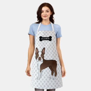 Delantal Boston Terrier Marrón Con Hueso, Patas Y Nombre Pe