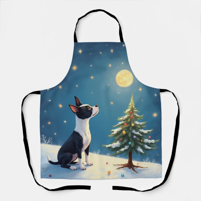 Delantal Boston Terrier Midnight Star-Gazing Christmas (Anverso)