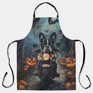 Delantal Boston Terrier Montando Motocicleta Halloween Espa