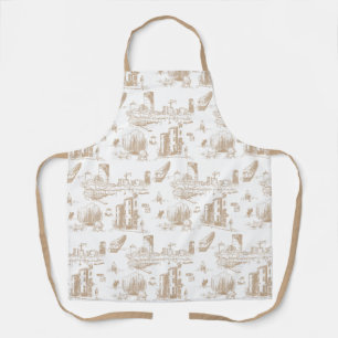 Delantal Boston Toile Tan y White Apron
