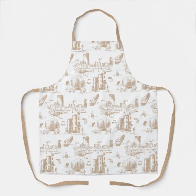 Delantal Boston Toile Tan y White Apron (Anverso)
