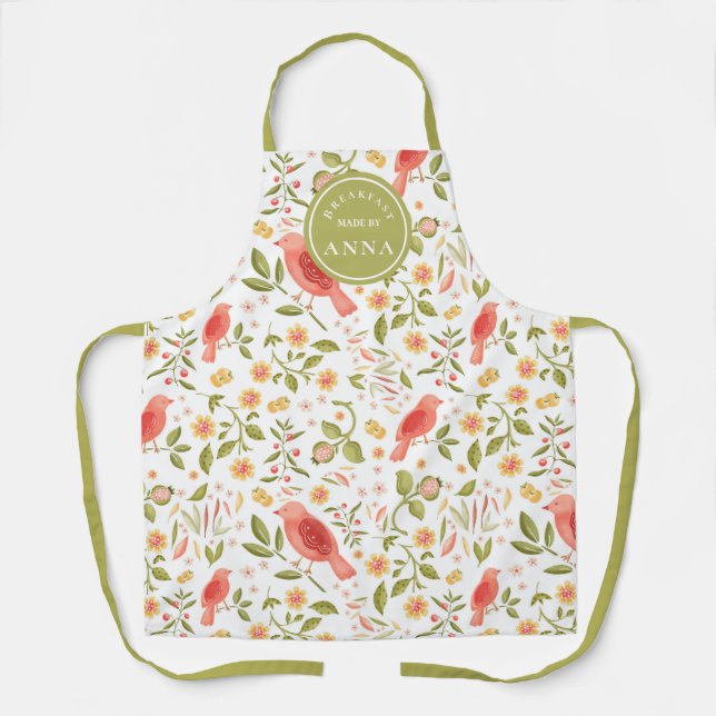 Delantal Botanical Kitchen – Garden Bird & Fruit Design (Anverso)