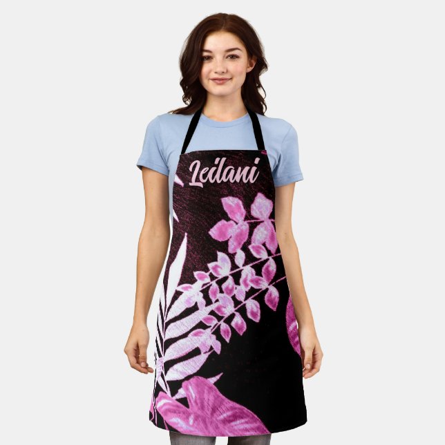 Delantal Botanical Tropical Leaves Palm Pink Personalized (Gastado)