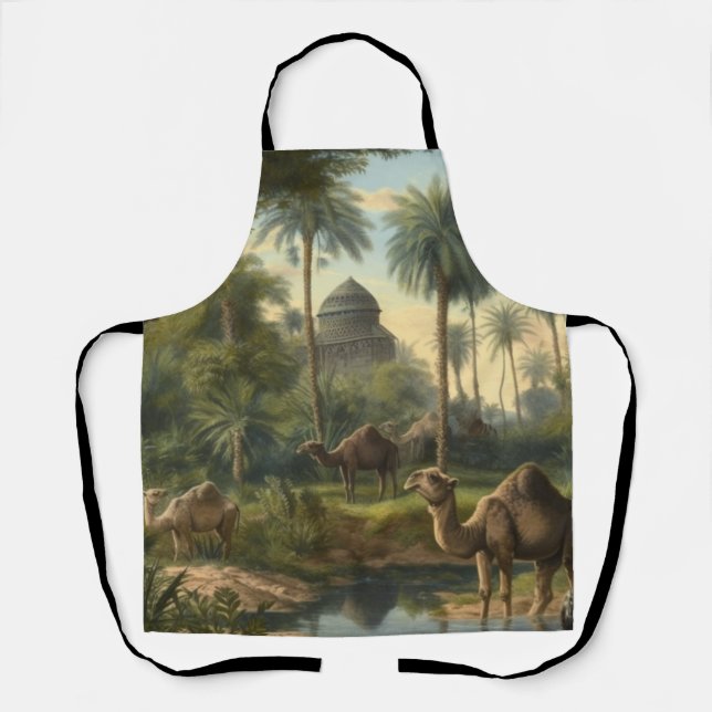 Delantal Botánico: dromedarios en la selva cerca de un río (Anverso)