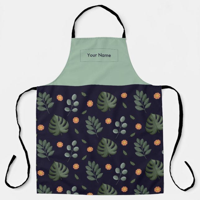 Delantal Botánico Navy con Nombre Personalizado (Anverso)