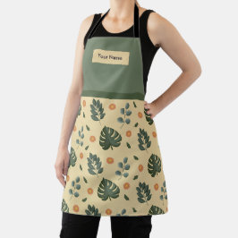 Delantal Botánico Personalizado Crema y Verde Salv