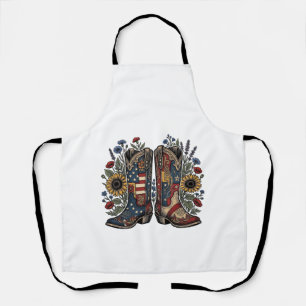 Delantal Botas de vaquero patrióticas camisa floral de gira