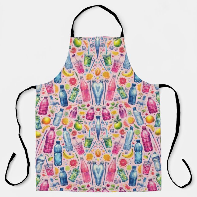 Delantal Botellas de agua coloreadas de fondo rosado (Anverso)