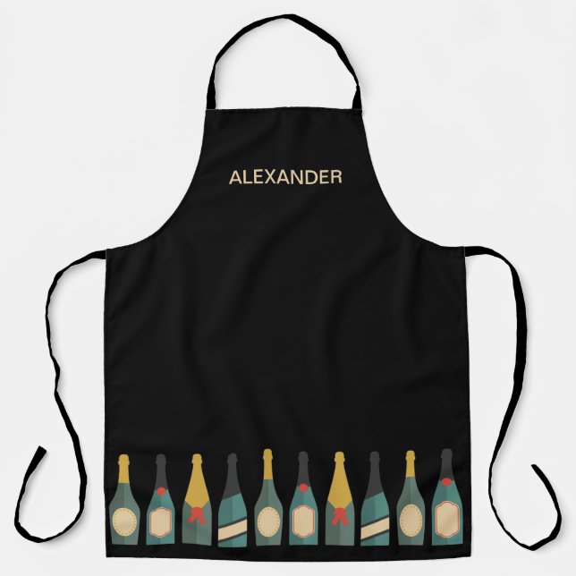 Delantal Botellas de vino personalizadas Apron negro (Anverso)