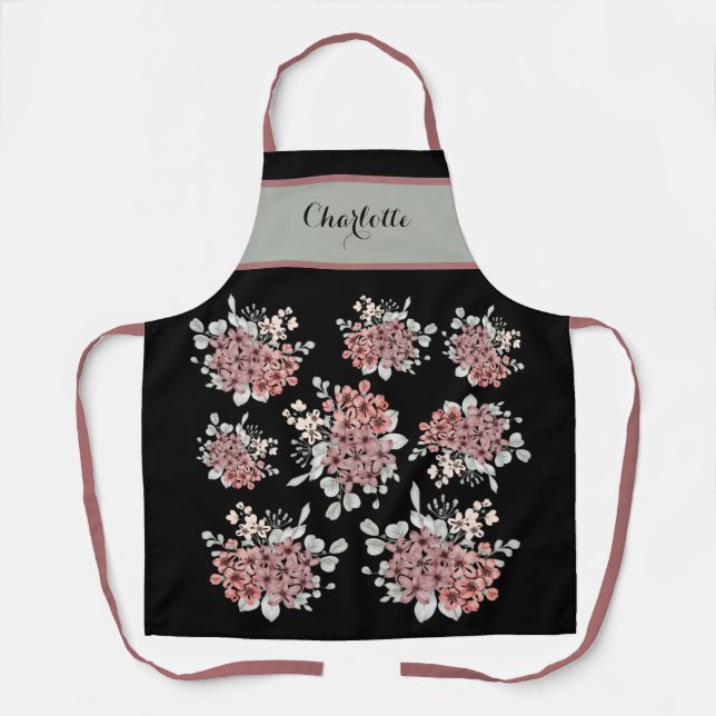 Delantal Bouquet Apron de flores de campo rosado estilo paí (Anverso)