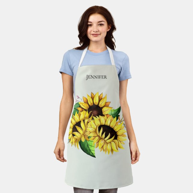Delantal Bouquet de girasol amarillo en acuarela (Gastado)