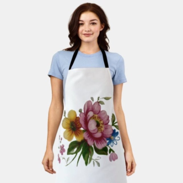 Delantal Bouquet Floral de Taza de Té  ( Apron 100% polyester machine washable.
)