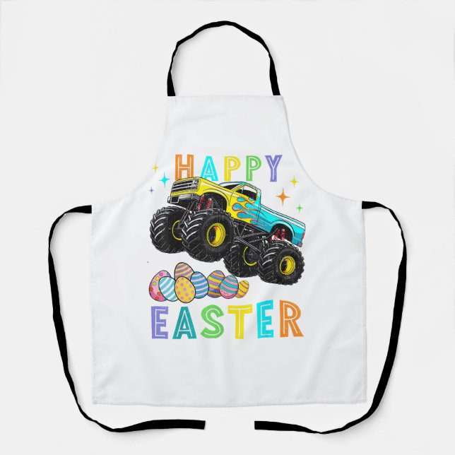 Delantal Boys Happy Easter Monster Truck Easter Eggs Toddle (Anverso)