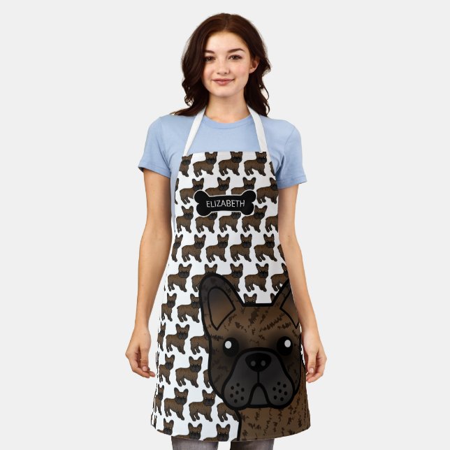 Delantal Brindle Bulldog francés lindo caricatura perro y n (Gastado)