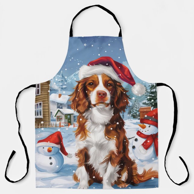 Delantal Brittany Spaniel Dog Winter Wonderland Navidades (Anverso)