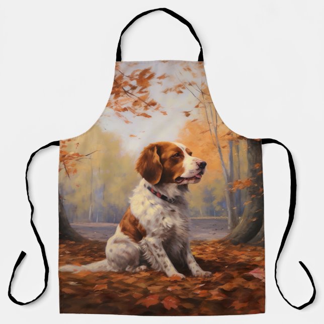 Delantal Brittany Spaniel en hojas de otoño caídas Inspira  (Anverso)