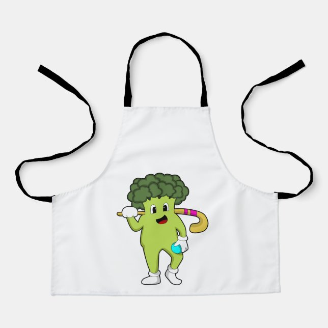 Delantal Broccoli en hockey con bate de hockey (Anverso)