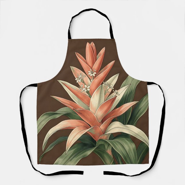 Delantal Bromelia Coral Tropical Botánica  (Anverso)