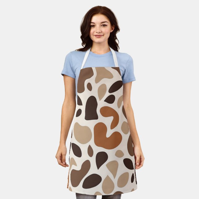 Delantal Brown Abstract Organic Shapes Print All-Over Print (Gastado)