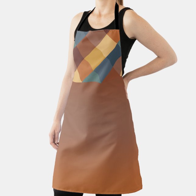 DELANTAL BROWN GOLD TEAL BLUE FALL GEOMETRIC PATTERN (in situ)