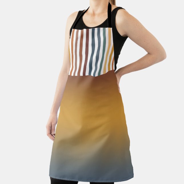 DELANTAL BROWN GOLD TEAL BLUE FALL GEOMETRIC PATTERN (in situ)