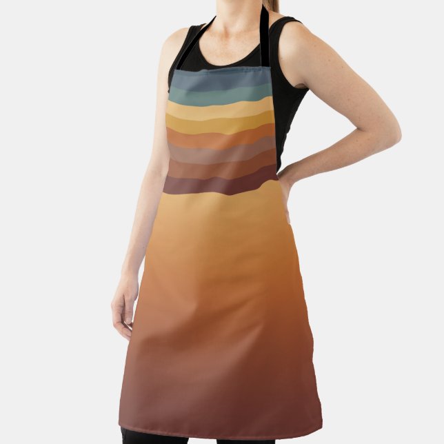 DELANTAL BROWN GOLD TEAL BLUE FALL GEOMETRIC PATTERN (in situ)