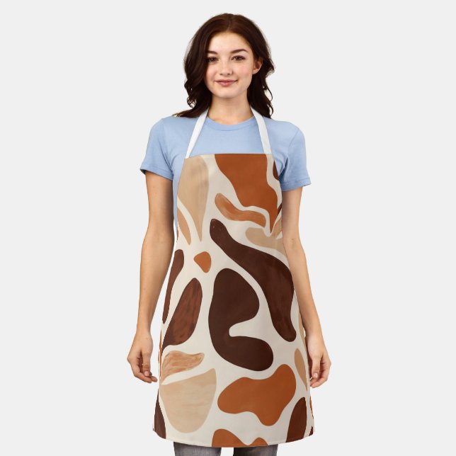 Delantal Brown Modern Art Flow Shapes All-Over Print Apron (Gastado)
