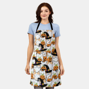 Delantal Bruja de gato lindo sosteniendo calabaza de Hallow