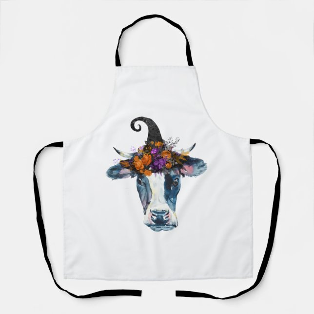 Delantal Bruja de Halloween blanco negro vaca (Anverso)