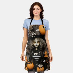 Delantal bruja de Halloween cara blanca espeluznante