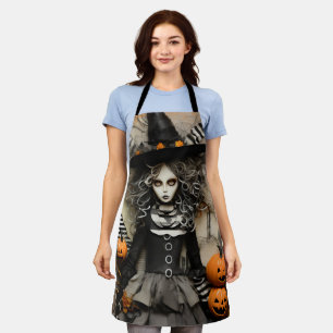 Delantal bruja de Halloween con calabazas