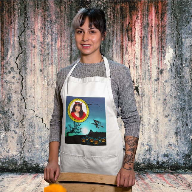 Delantal Bruja de Halloween, faroles de Jack o', marco foto (Halloween Witch, Jack o' Lanterns, Photo Frame Adult Apron)