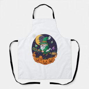 Delantal Bruja de Halloween Gnome Escoba Calabazas Luna