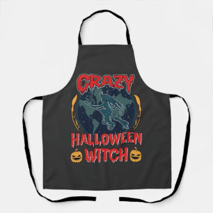Delantal Bruja de Halloween Loca Calabaza Voladora Luna Esp
