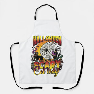 Delantal Bruja Gato Espeluznante Halloween Segador Luna Mag