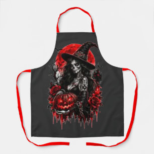 Delantal Bruja Gótica Calabaza Halloween Gato Negro Espeluz