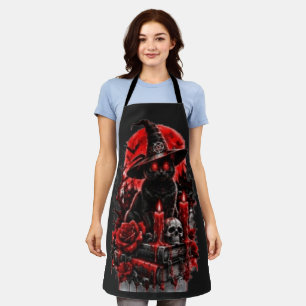 Delantal Bruja Gótica Gato Negro Vela Calavera Halloween De