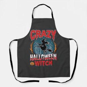 Delantal Bruja Loca de Halloween Diseño de Terror de Escoba