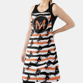 Delantal Bruja Monograma Lindo de Halloween Rayas Naranja N