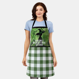 Delantal Bruja Pintada Maravillosamente Bien Verde Gingham