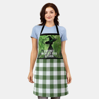 Delantal Bruja Pintada Maravillosamente Bien Verde Gingham