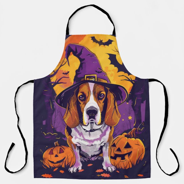Delantal Bruja Y Calabaza De Halloween Beagle Tocante (Anverso)