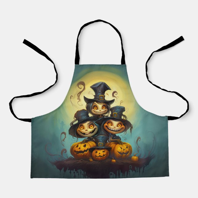 Delantal Brujas y calabazas lindas de Halloween (Anverso)