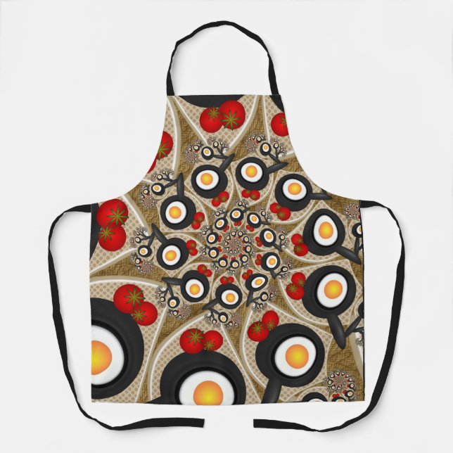 Delantal Brunch Fractal Art Comida divertida, Tomates, Huev (Anverso)