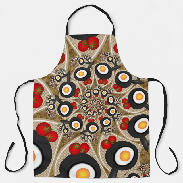 Delantal Brunch Fractal Art Comida divertida, Tomates, Huev (Anverso)
