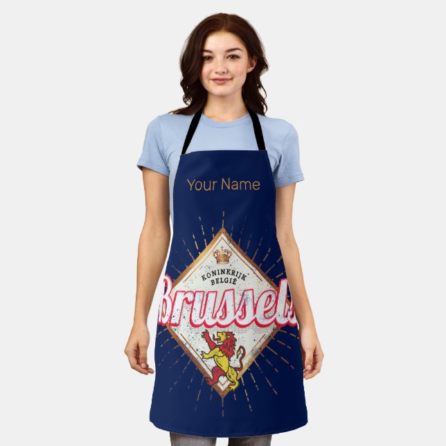 Delantal Bruselas Capital Europa Bélgica Retro León Vintage (Gastado)