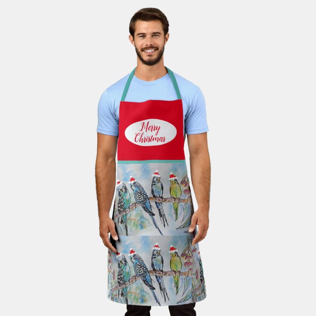 Delantal Budgie Budgies Cute Aves Navidades Red Apron (Gastado)